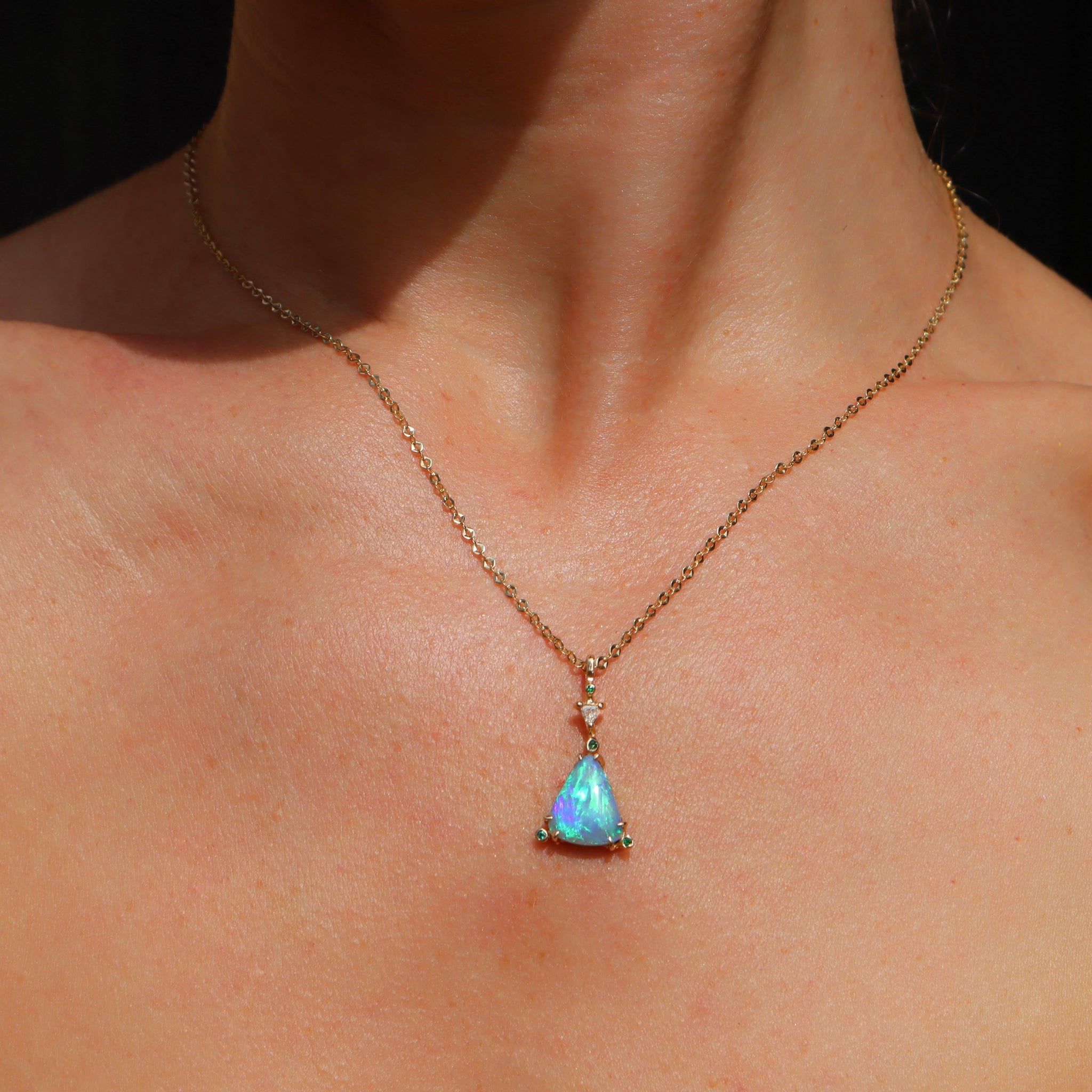 Aqua Opal Diamond Trillion Necklace