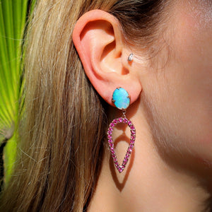 Aqua Opal Pink Sapphire Teardrop Earrings