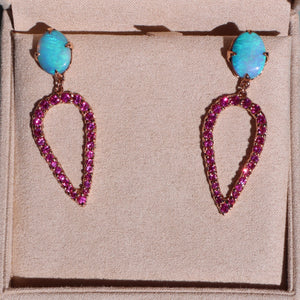 Aqua Opal Pink Sapphire Teardrop Earrings