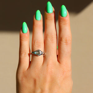 Fancy Green Diamond 3 Stone Ring - Sam Tsia